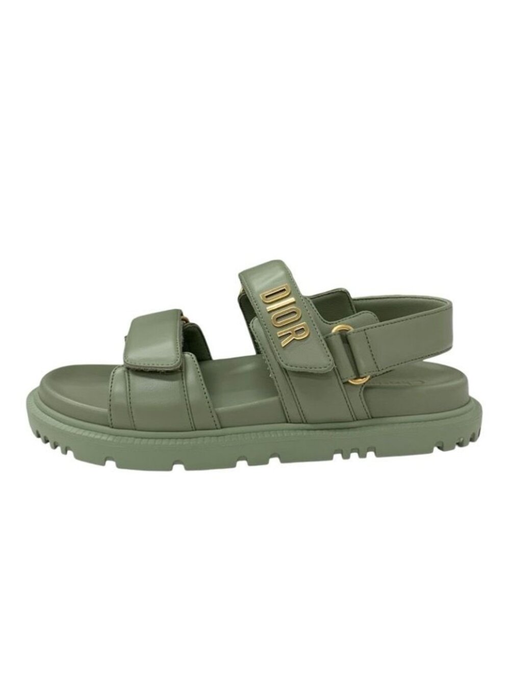 Christian Dioract Sandals Shoes Leather Green Logo Flat - Picture 3 of 9